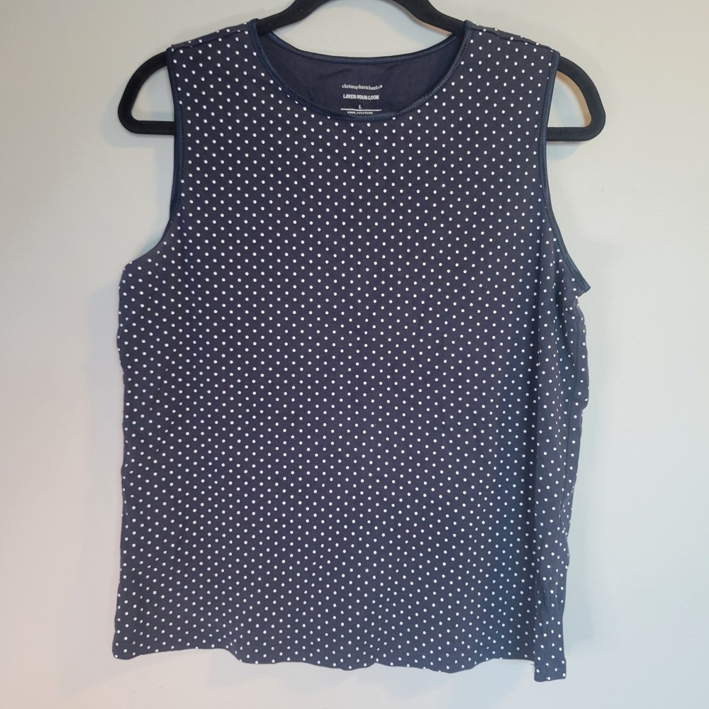 Christopher & Banks Navy Polka Dot Sleeveless Cotton Shell Top Tank Womens Large